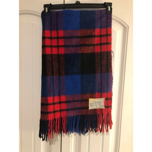 Vintage Throw Traveller Rug Blue Red Black Plaid Acrylic 50 x 44”   - Picture 1 of 2